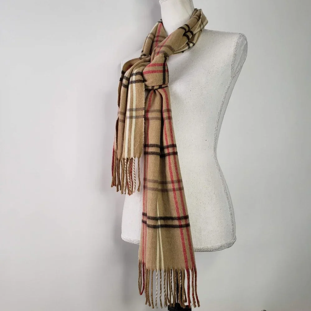 Cejon Women’s Plaid tan, red, black, cream Long Fringe Neck Scarf Warm Soft Wrap